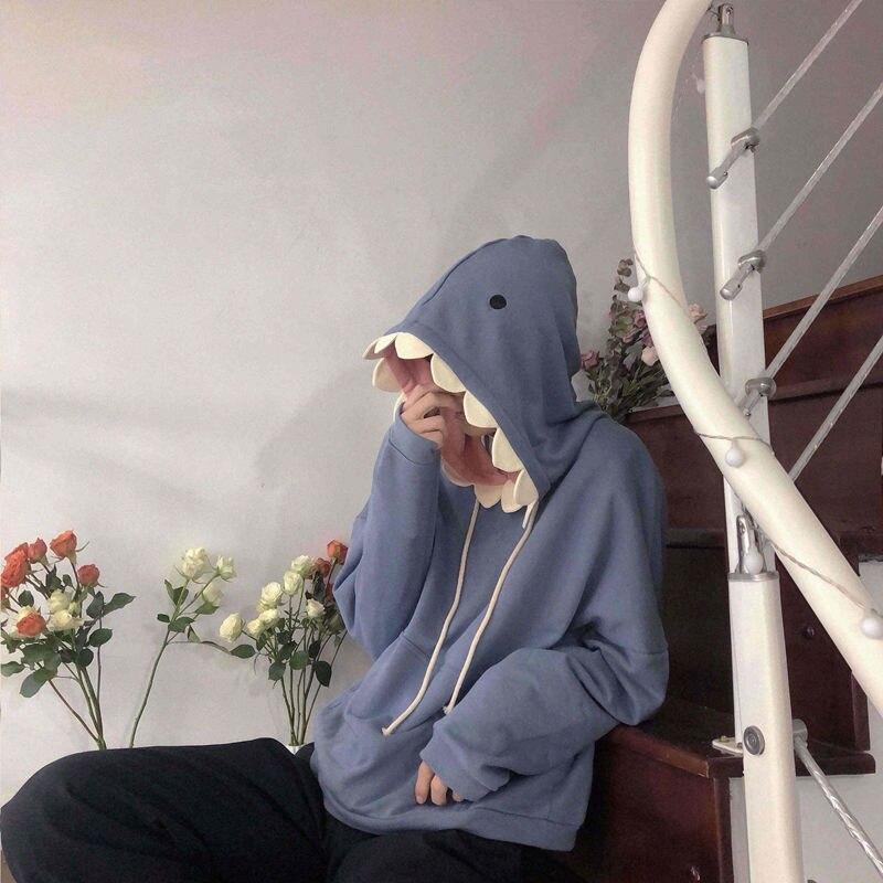 Funny Shark Patchwork Hoodies Man Autumn Kawaii Sweatshirt Oversized 2021 Casual Long Sleeve Pullover School Couple Clothes