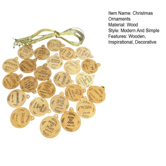 Yousheng 25Pcs Names of Jesus Ornaments Wooden Christmas Tree Decoration Name of Jesus Advent Hanging Sign for Tree Window Door Car Church Decor