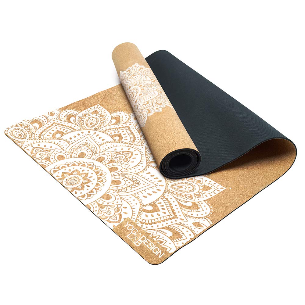 Yoga Design Lab Cork Yoga Mat Lightweight with Strap Pilates Training Fitness Exercise Mat (Mandala White, 3.5mm)