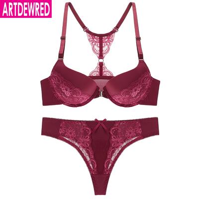 Женское нижнее белье с кружевом бюстгальтер с застежкой впереди на косточках и трусики стринги Artdewred Sexy
