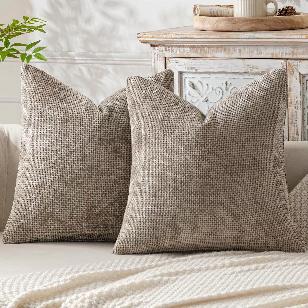 18x18 Inch Chenille Throw Pillow Covers Soft Cushion Cases for Sofa Bed Living Room Spring Farmhouse Home Decor