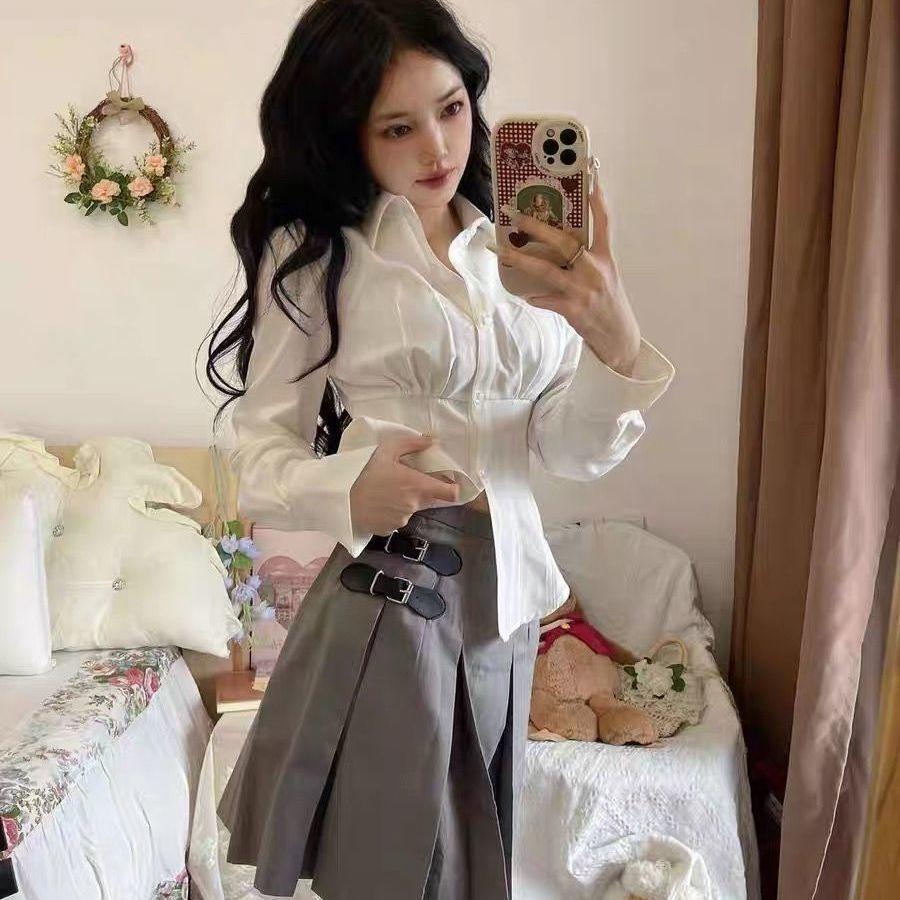 Белые женские блузки, туники, корейская модная рубашка, шикарная Harajuku, элегантная женская повседневная одежда в японском стиле, JK Slim