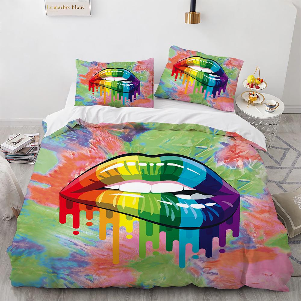 3D Print Red Lips Duvet Cover Set Sexy Theme Romantic Style For Girls Women Couple Bedding Set King Queen Size With Pillowcase