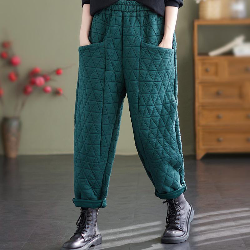 Большие размеры, корейские осенне-зимние женские толстые теплые брюки с высокой талией, коричневые, зеленые, черные свободные брюки, шаровары с карманами на эластичной талии