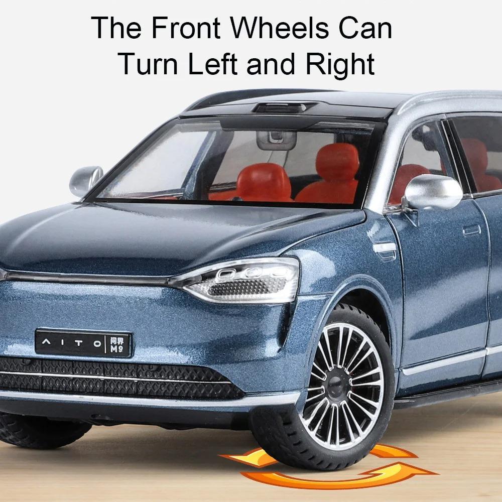 Модель автомобиля из литого под давлением сплава 1/24, AITO M9, съемные колеса, резиновые шины, светомузыкальный автомобиль, внедорожник, подарок на день рождения для детей