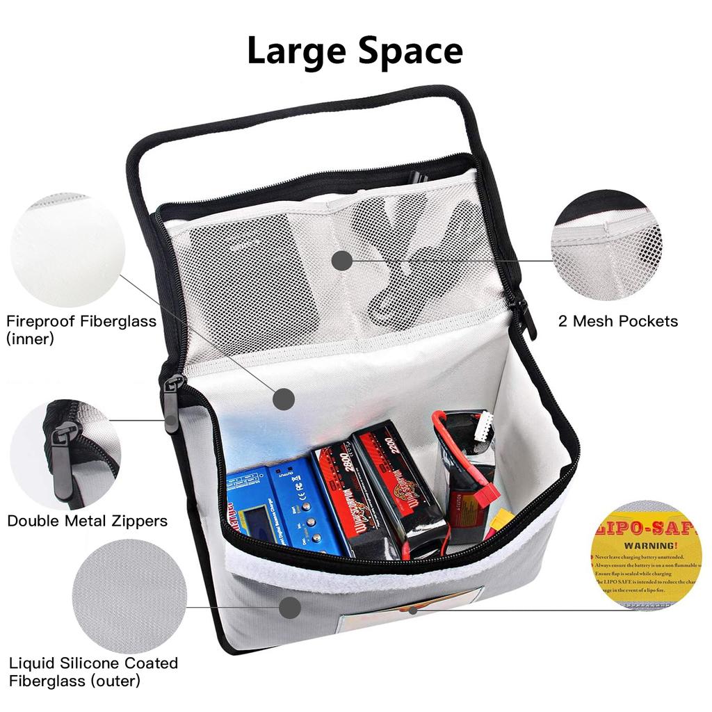 Portable Fireproof Explosionproof Lipo Battery Guard Safe Bag Large Storage Space for Battery Storage and Charging with