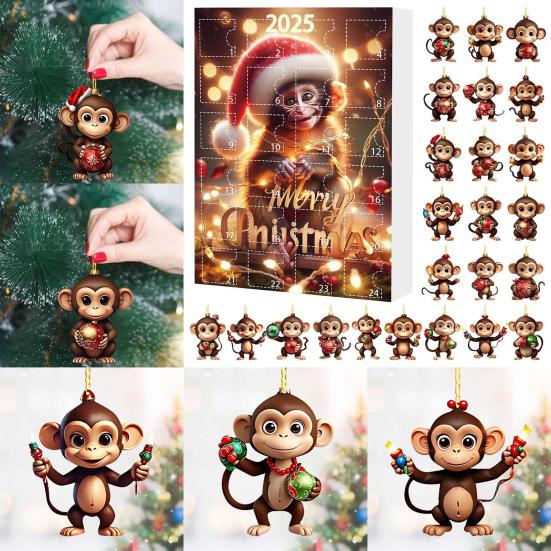 Обезьяна Адвент-календарь 2025 2D Акриловая Обезьяна Подвесное Украшение для Рождественской Елки 24 Дня