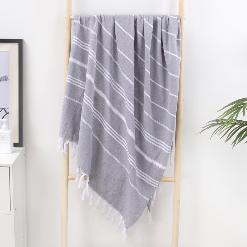 Turkish Cotton Striped Beach Towel with Tassels – Absorbent, Ideal for Bathing, Swimming, and Sun Protection