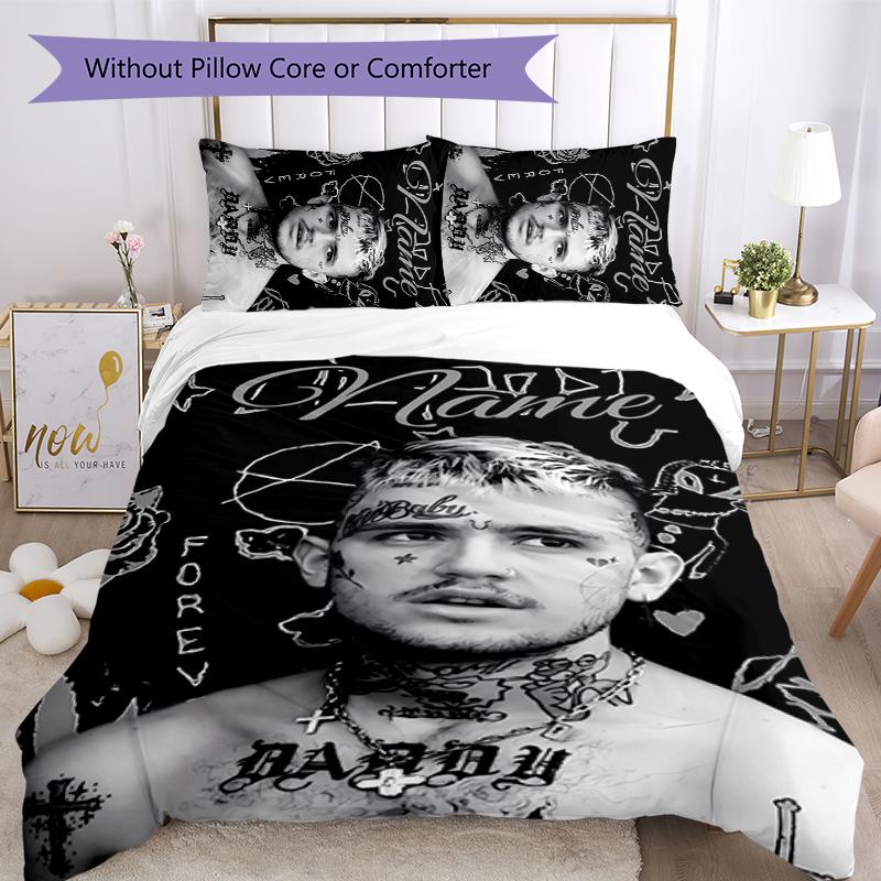 3pcs Custom Name Cartoon Lil Peep Bedding Set Duvet Cover Closure Includes 1 Duvet Cover & 2 Pillowcases for All Seasons Bedroom Decor