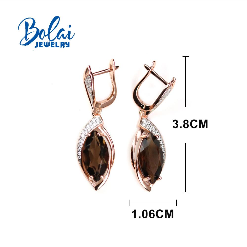 Bolaijewelry 925 Sterling Silver Ring Earrings Jewelry Set Natural Smoky Quartz Mq8*16mm Gemstone Fine Jewelry for Anniversaries Party