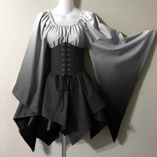 Женское платье для косплея на Хэллоуин с нерегулярным подолом на шнуровке, готический градиент, подходящее по цвету средневековое винтажное платье с рукавами «летучая мышь» для выступления, сценическое платье