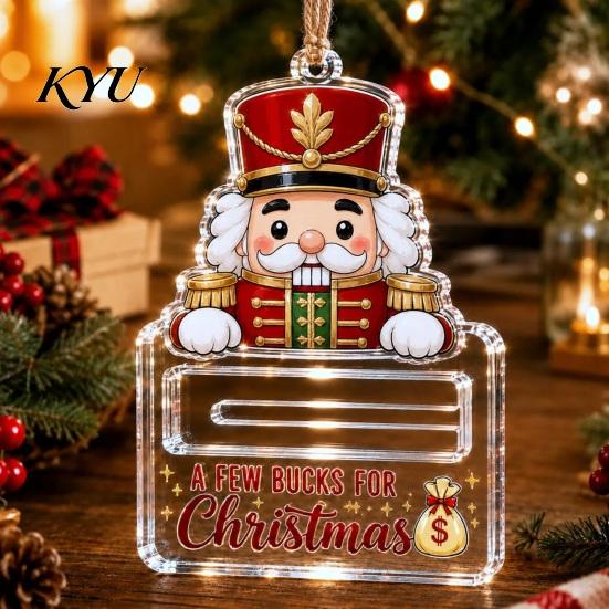 Holiday Party Favor Decor Christmas Money Holder Ornaments, Acrylic Gingerbread Snowman Santa Cash Stocking Stuffer for Gift Xmas Tree, Home
