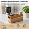 Flatware Caddy Solid Wood Divided Silverware Holder Portable Handle for Kitchen Countertop Dining Table Organizer Durable