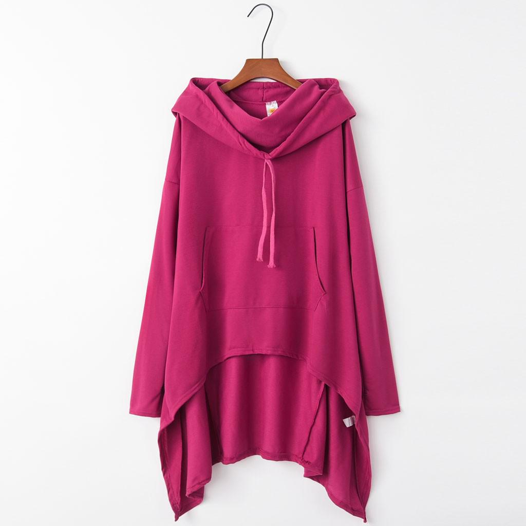 Women's Spring and Autumn Long Hooded Sweatshirt Casual Loose Solid Colour Plus Size Tops
