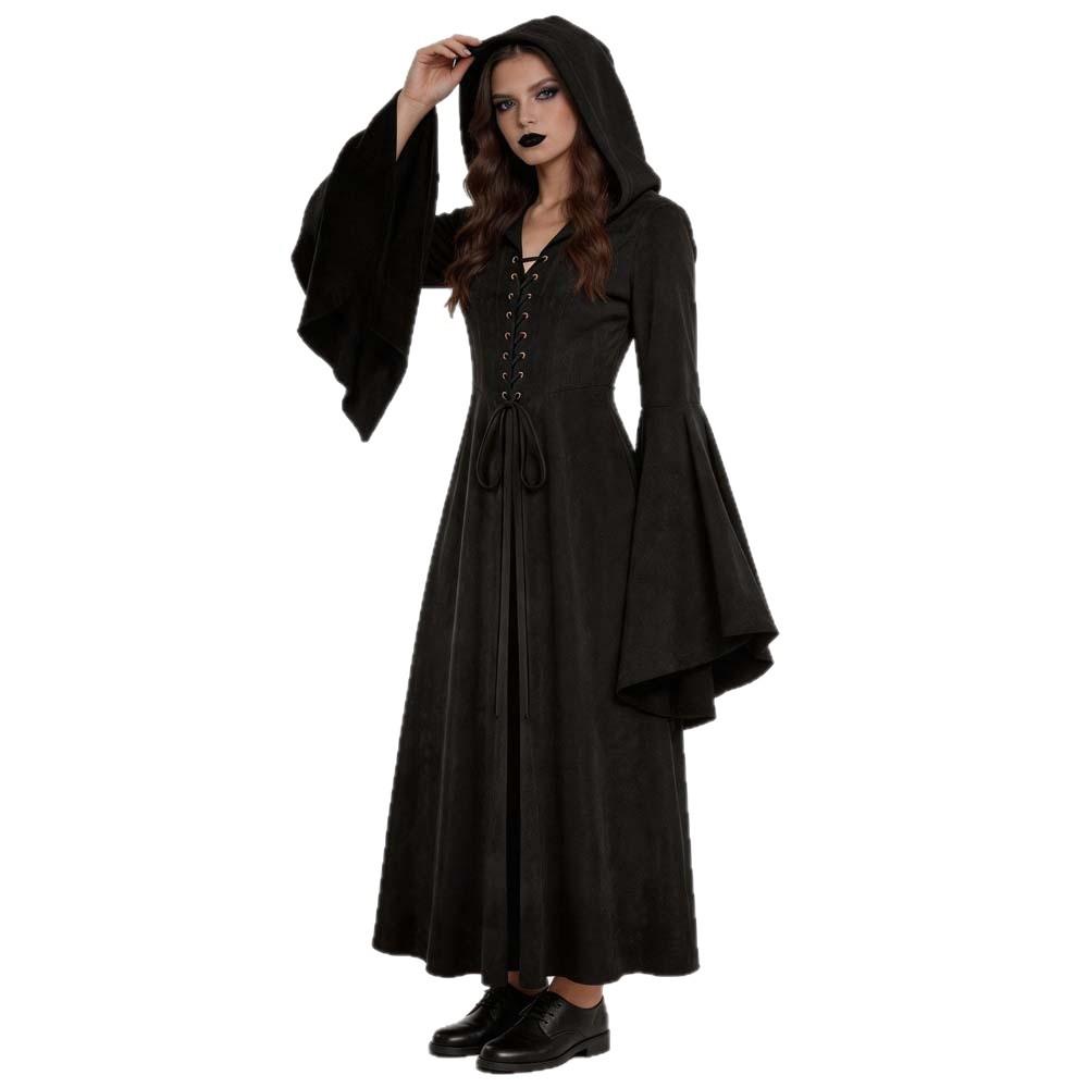 Gothic Vampire Cosplay Medieval Long Dress Witch Black New Long Gown Halloween Party Role Play Costume