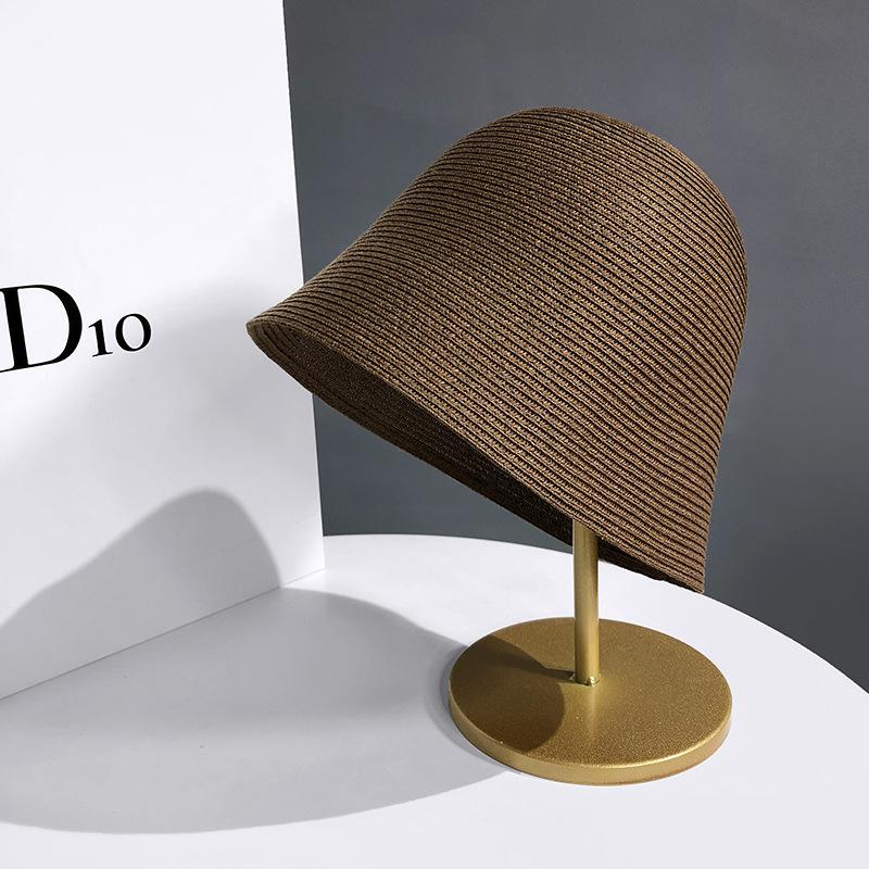 Straw breathable bucket hat Female Korean straw hat Versatile bucket hat Sunscreen sun hat Bell simple hat