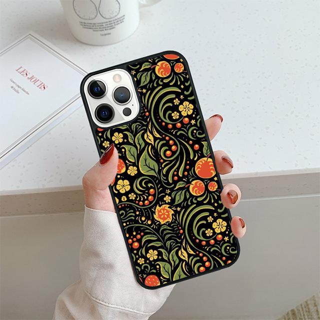 Khokhloma Russian Pattern Flower Phone Case For iPhone 17 Air 14 15 16 13 12 Cover For Apple Pro Max 6S Plus