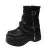 Модные женские ботильоны на высокой платформе Осень Зима Готический стиль Кожаная обувь Пряжка Панк Мотоциклетные ботинки Круглый носок Массивные кроссовки