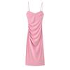 Cross-border Source 2025 Spring/Summer Women's Pleated Midi Slip Dress with Side Slit - Simple & Fashionable