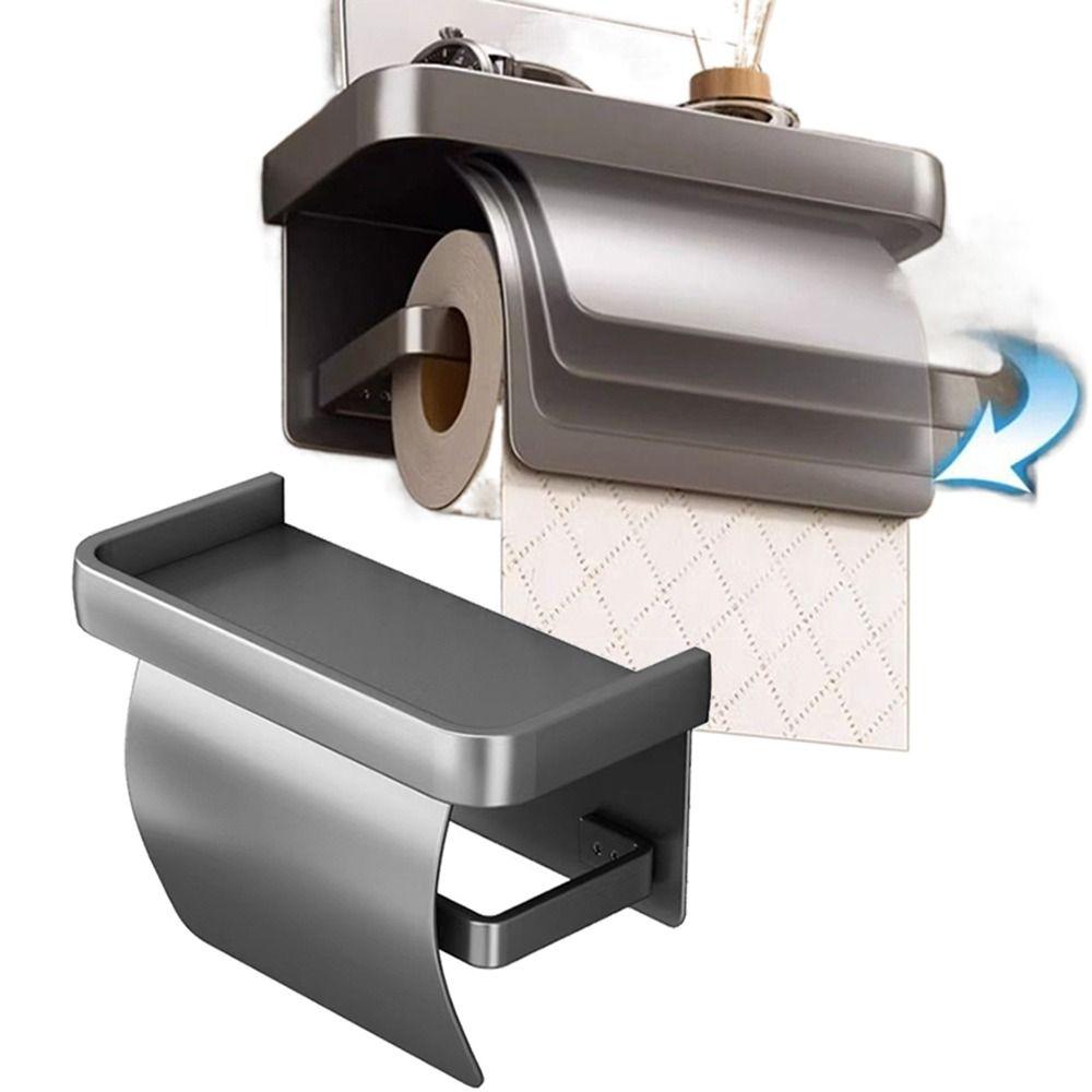 Wall-mounted Toilet Paper Holder Baffle Design Tissue Roll Hanger 2-in-1 Paper Roll Rack  Washroom