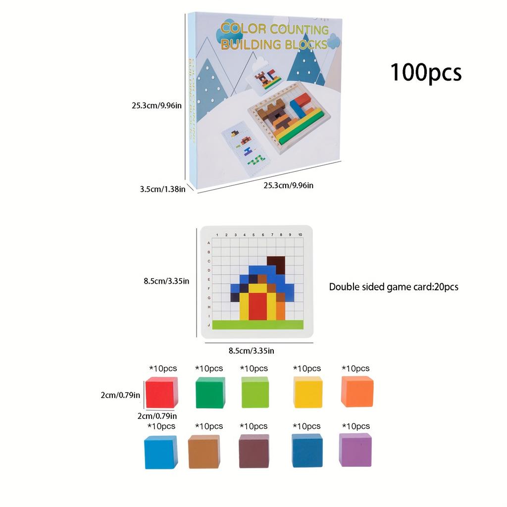 100pcs Wooden Colorful Counting Blocks Game  Educational Puzzle Toy for Youngsters, Enhances Cognitive Skills,Early Learning Imagination,Mixed Colors