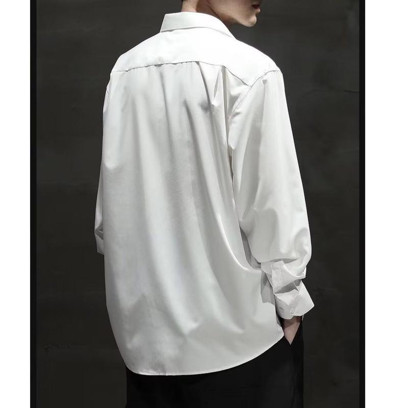 Свободная мужская рубашка большого размера. Удобная универсальная простая повседневная белая однотонная рубашка с длинным рукавом. Мужская корейская деловая рубашка с мягким верхом.