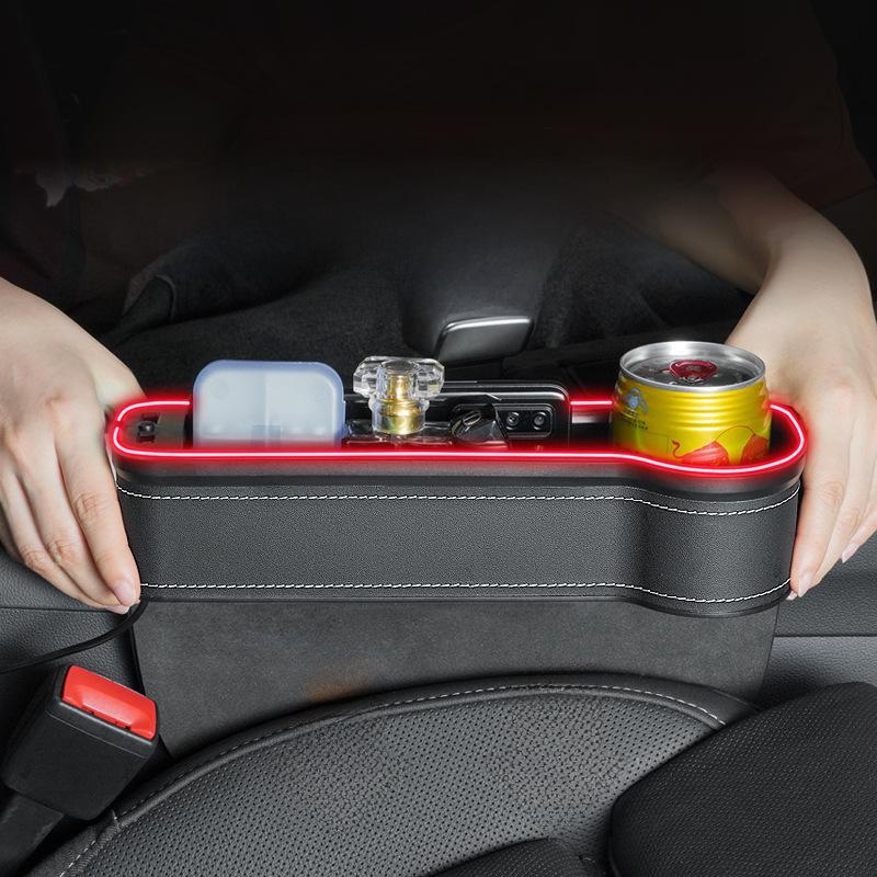 Cross-Mirror Car Seat Gap Storage Box with Ambient Light & Multifunction Charging