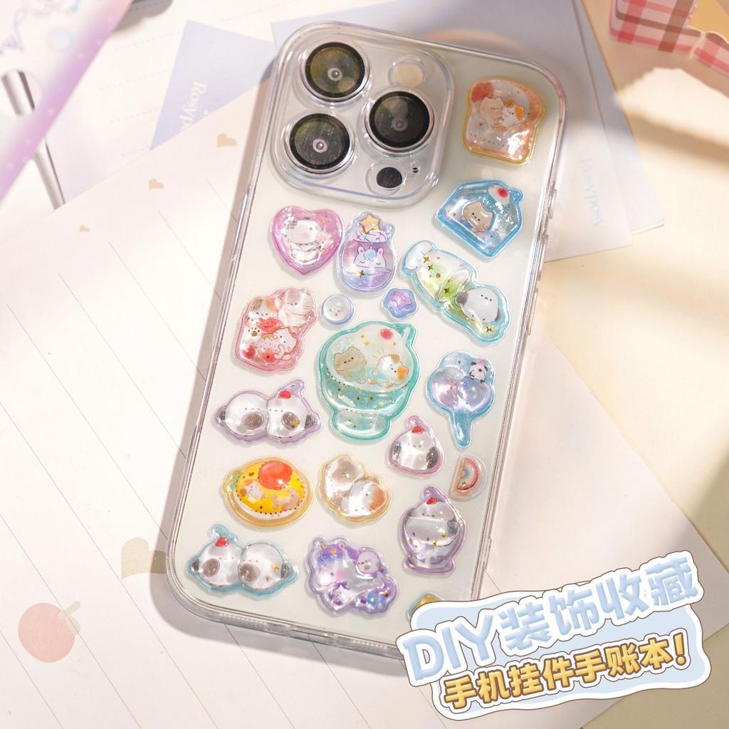 New 4pcs3D Japanese relief 3D crystal sticker unicorn sparrow children's girl handmade sticker