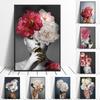 Nordic Home Decorative Poster Women with Rose Flowers Head Wall Art Canvas Painting Modern Interior Living Room Decor No Frame