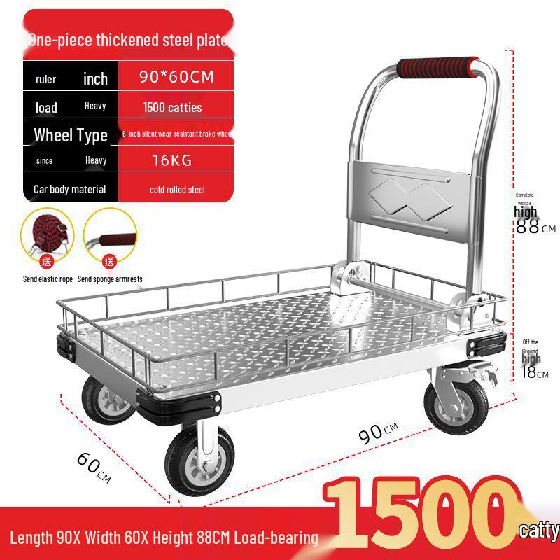 Silent Foldable Flatbed Hand Cart: Portable Turnover Trolley & Hand Truck