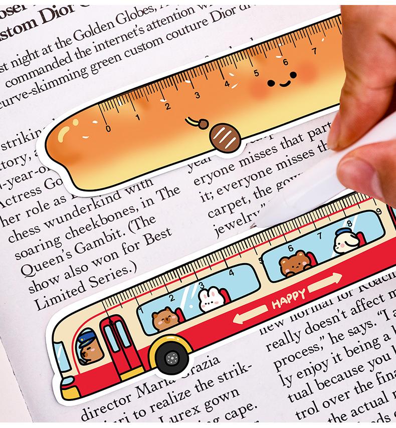 1pc Cartoon bus Magnetic Bookmark Ruler Student Cute High-value Bendable Ruler Special-shaped Magnetic Ruler
