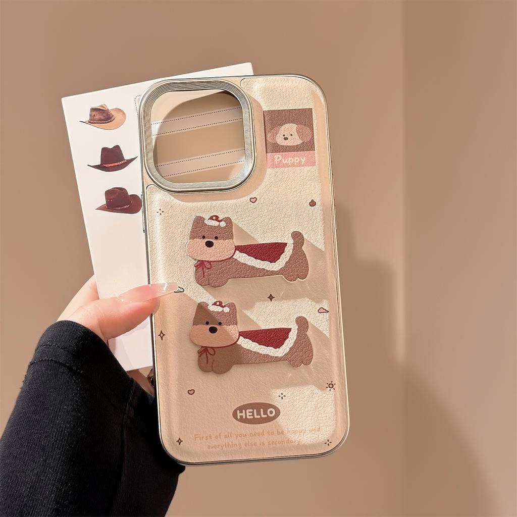 Leather Three Dimensional Cartoon Puppy Apple 16 Mobile Phone Case 14promax New Year 15 Suitable for IPhone 13 Lanyard