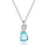 Necklace K14 White Gold Lab Grown Diamond March Birthstone Synthetic Aquamarine Drop Pendant Silver Chain Day Christmas Birthday Anniversary Present