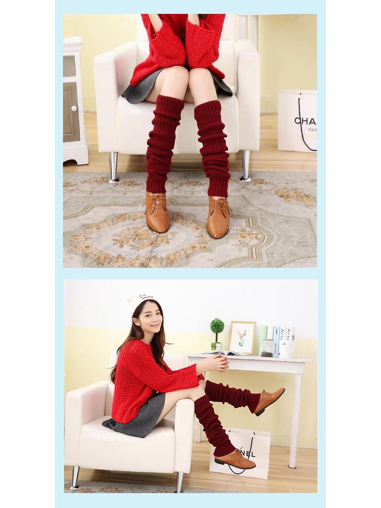 Очень длинные толстые вязаные красные шерстяные гетры 70 см для Нового года и Рождества