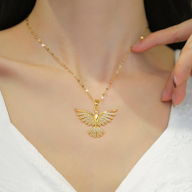 IFYOUOO Fashion Elegant New Phoenix Wing Necklace - Gold Zircon Inlaid Light Luxury Choker for Women’s Special Gift