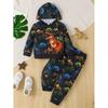 Boys Winter 2-Piece Hooded Sweatshirt Set With Cartoon Print Long Pants Casual Outfit Kids 8 Years