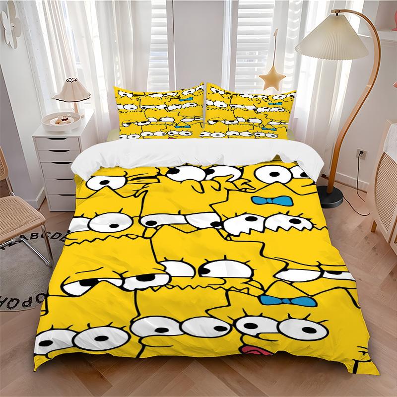 Simpsons Yellow Faces Print 3Pcs Bedding Setduvet Cover With 2 Bedropillowcase Home Birthday Gift