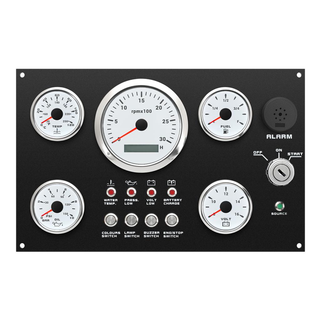 5 Gauge Set Instrument Dash Panel 85mm Tachometer +52mm Fuel Level Gauge Oil Pressure Meter Water Temp Voltmeter for 12V Custom