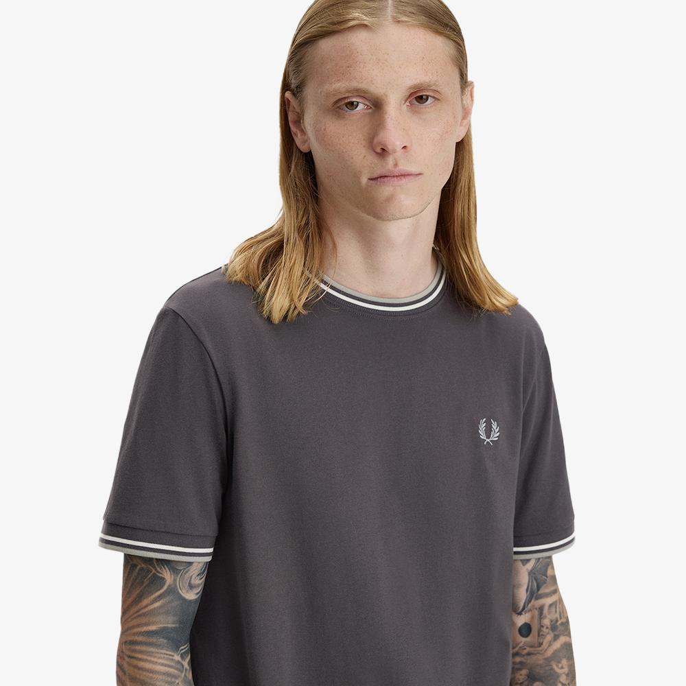 FRED PERRY [Sharp] Twin Tip T-Shirt - Anchor Grey/Ecru/Seagrass Afpm2611588-87A