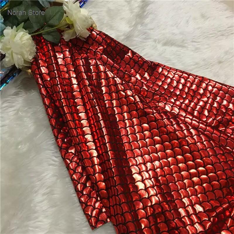 Ткань с блестками под рыбью чешую, эластичная, для DIY, костюмов для сценических выступлений, украшения свадебной вечеринки, шитья, ткани для купальника русалки