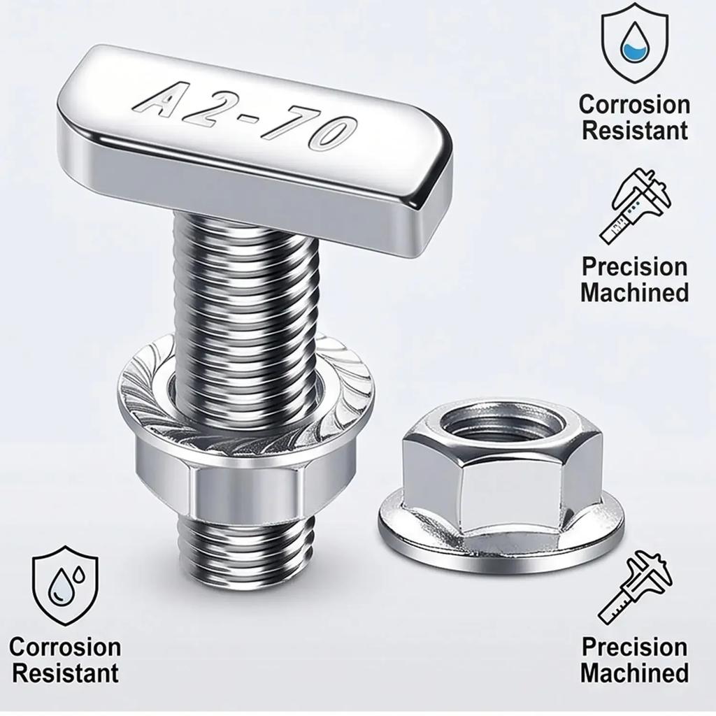 T-type Screw Bolts Hammer Head Sliding Screw With Flange Nuts M8x20mm Stainless Steel Hardware Drop-in Bolt For Solar Mounting