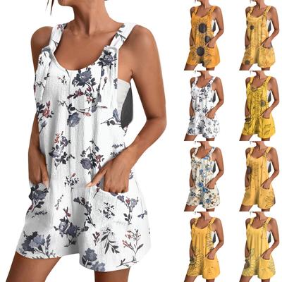 Женский модный комбинезон с цветочным принтом, повседневный комбинезон-шорты