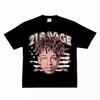 21 Savage Футболка с графическим принтом американского флага Плотный хлопок Ретро Уличный стиль Хип-хоп Мерч Унисекс Большемерный Летние Повседневные Футболки