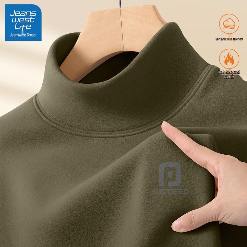 JEANSWEST LIFE Мужская свободная термофутболка с длинным рукавом, воротником-стойкой и двусторонним флисом