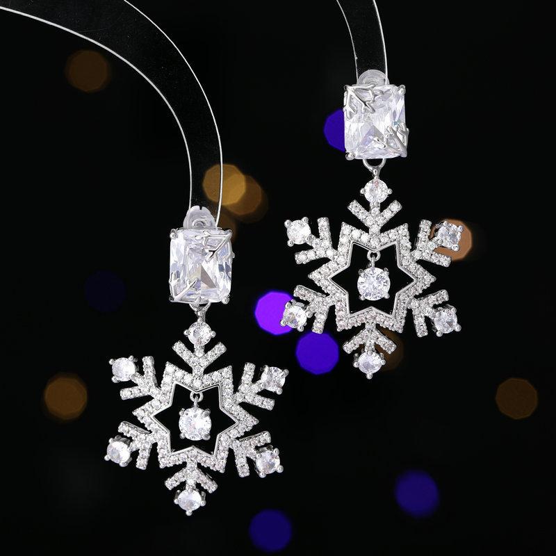 Серебряные серьги-иглы S925 с инкрустацией цирконием, свадебное банкетное платье с легкой роскошью и высококачественные рождественские серьги-снежинки