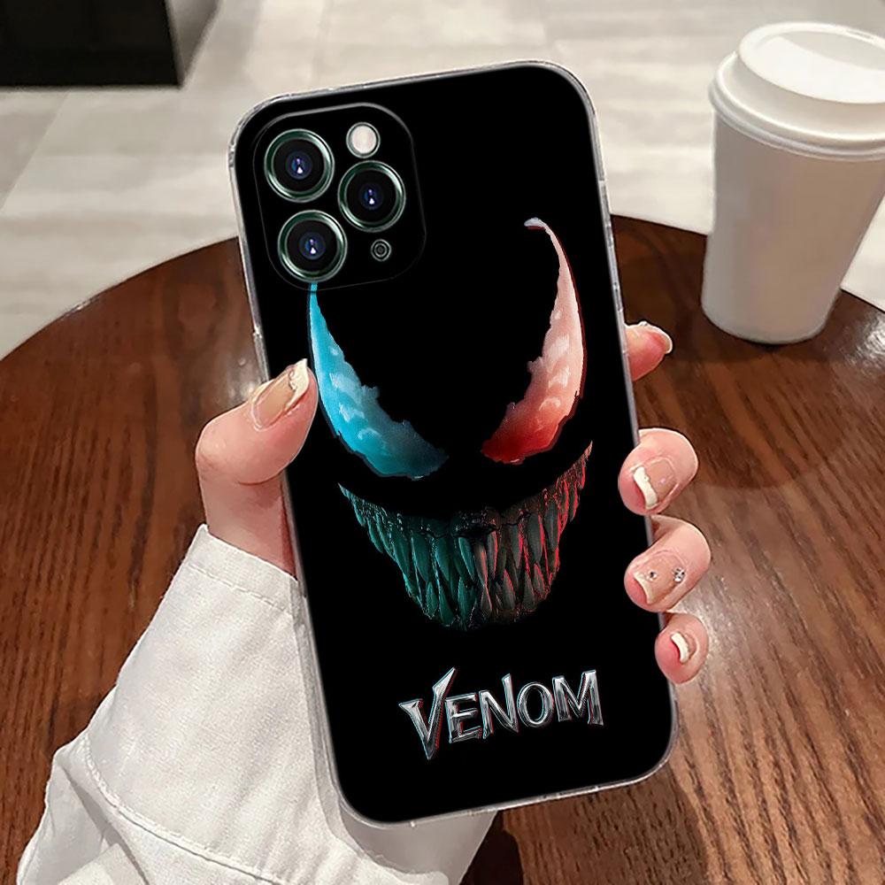 Marvel Black VENOM Art Transparent Phone Case For iPhone 17 Pro Max 17E 11 12 13 14 15 16 Pro Max Plus 17 Air 16E 7 X Soft Cover