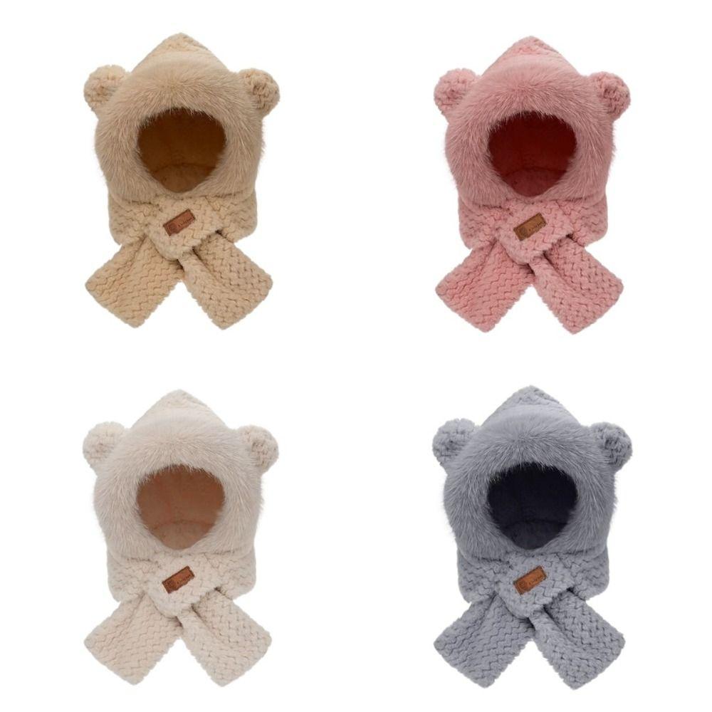 Теплая шапка с медвежьими ушками, мягкий зимний шейный платок, модный плюшевый шарф, для улицы