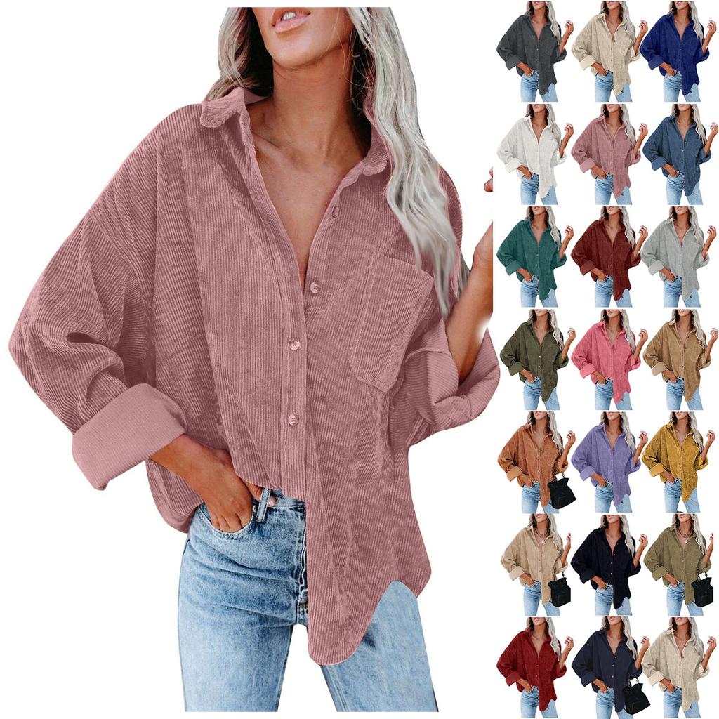 Women's Casual Solid Color Lapel Long Sleeve Corduroy  Jacket