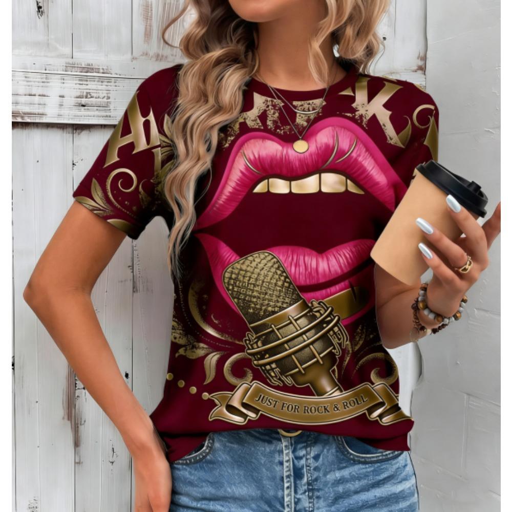 Summer Fashion Funny Rock 3D Print Women T-shirts Streetwear Summer Casual Short Sleeve O-neck Women Tees Tops Clothing