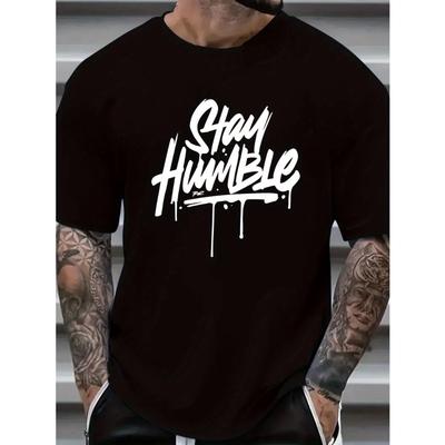 Европейский размер Мужская футболка с принтом "Stay Humble" - Повседневная и стильная, дышащая, с буквенным принтом